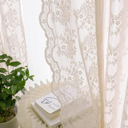 YJ YANJUN Vintage Lace Curtains 72 inchLength Romantic Flowers Sheer Pink Lacy Curtains for Girls Bedroom Living Room Rod Pocket Light Filtering 52 x 72 Inch Dusty Pink