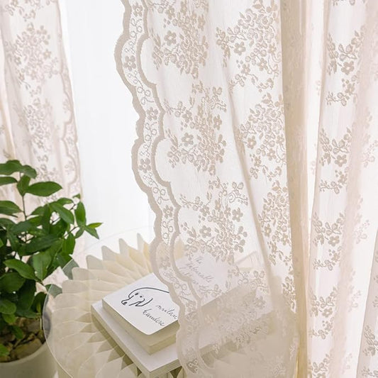 YJ YANJUN Vintage Lace Curtains 72 inchLength Romantic Flowers Sheer Pink Lacy Curtains for Girls Bedroom Living Room Rod Pocket Light Filtering 52 x 72 Inch Dusty Pink