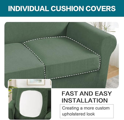 Turquoize 3 Piece Sofa Covers for 2 Cushion Couch Sofa Slipcover Soft Couch Cover for Dogs-Washable Sofa Furniture Covers with 2 Individual Cushion Covers (2 Cushion Sofa, Loden Frost)