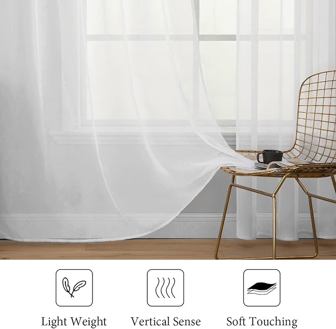 MIULEE 2 Panels Solid Color White Sheer Window Curtains Elegant Window Voile Panels/Drapes/Treatment for Bedroom Living Room (54 X 95 Inches White)