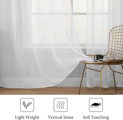 MIULEE White Sheer Curtains 90 inches Long Window Curtains 2 Panels Solid Color Elegant Window Voile Panels/Drapes/Treatment for Bedroom Living Room (54X90 Inches White)