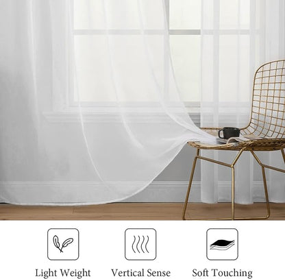 MIULEE 2 Panels Solid Color White Sheer Window Curtains Elegant Window Voile Panels/Drapes/Treatment for Bedroom Living Room (54 X 60 Inches White)