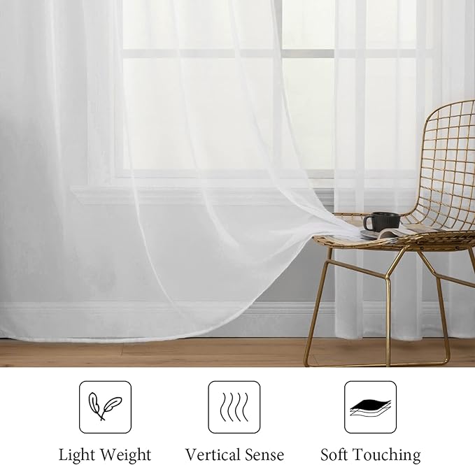 MIULEE 2 Panels Solid Color White Sheer Window Curtains Elegant Window Voile Panels/Draperies/Treatment for Bedroom Living Room (70 X 108 Inches White)