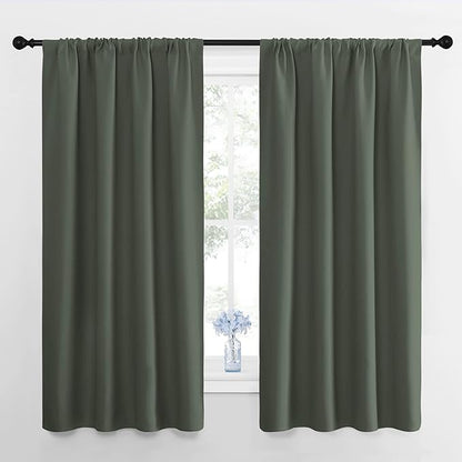 NICETOWN Bedroom Curtains Blackout Draperies - All Season Thermal Insulated Solid Rod Pocket Top Blackout Curtains/Drapes for Kid's Room (Dark Mallard, 1 Pair, 42 x 63 Inch)