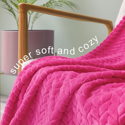 Exclusivo Mezcla Fleece Throw Blanket for Couch and Bed, 50x70 Inches Soft Cozy Jacquard Flannel Blankets, Lightweight Fuzzy Plush Warm Throws for Women, Hot Pink
