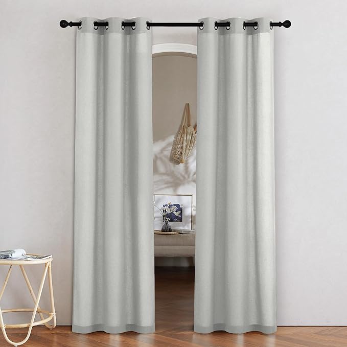 NICETOWN Gray Linen Doorway Curtains 80 inches Long, Grommet Thick Linen Weave Semi Sheer Window Treatments Privacy Assured with Light Filtering for Bedroom/Side Door, W34 x L80