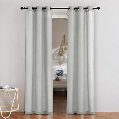 NICETOWN Gray Linen Doorway Curtains 80 inches Long, Grommet Thick Linen Weave Semi Sheer Window Treatments Privacy Assured with Light Filtering for Bedroom/Side Door, W34 x L80