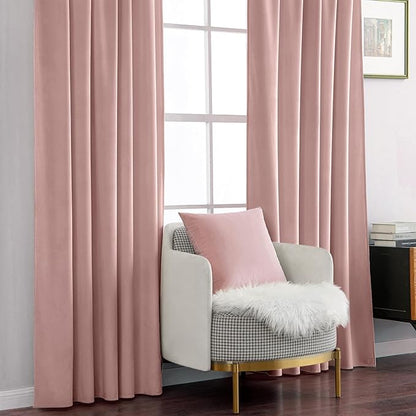 MIULEE Baby Pink Velvet Curtains 108 inches - Luxury Blackout Curtains for Bedroom Living Room Thermal Insulated Super Soft Window Drapes Rod Pocket & Back Tab, W52 x L108 inches, 2 Panels