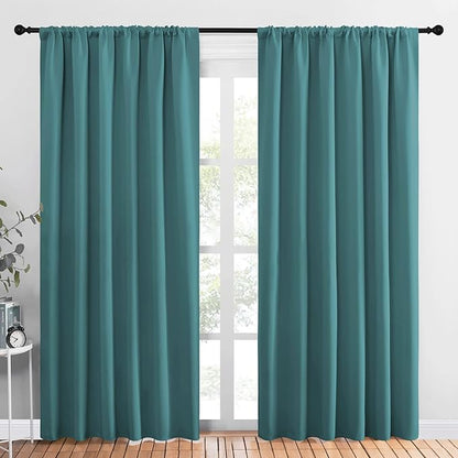 NICETOWN Living Room Curtains, Window Curtain Panels, Thermal Insulated Solid Rod Pocket Blackout Draperies/Drapes (Sea Teal, One Pair, 70 by 84-inch)