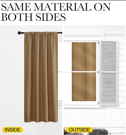 NICETOWN Kitchen Curtains, Gold Brown, 34" x 40", Set of 2, Short Blackout Curtains & Drapes, Thermal Insulated Rod Pocket Window Treatment Draperies for Nursery