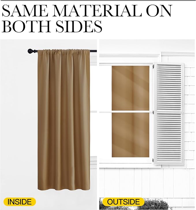 NICETOWN Blackout Curtains for Living Curtains, Gold Brown, 2 Panels, 42 by 84, Room Darkening Window Curtain Panels, Easy-Care Solid Thermal Insulated Draperies/Drapes for Daughter Room