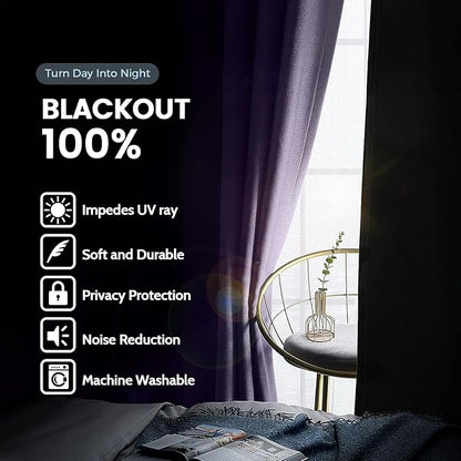 SimpleHome 100% Blackout Curtains for Bedroom,Thermal Insulated Lilac Grommet Window Drapes Room Darkening Curtains for Living Room with Black Back,38 x 63 Inch,2 Panels