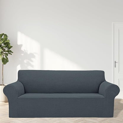 Cupuamon 2026 New Stretch Oversized Sofa Slipcovers Couch Sofa Cover for 4 Seater Furniture Protector Covers with Elastic Bottom Jacquard Fabric Small Checks for Pets, Kids - Grey