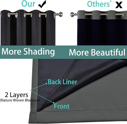 Yakamok 63 Inches Long Dark Gray 100% Blackout Curtains, Noise Reducing Window Drapes,Room Darkening Curtain Panels with Black Liners for Bedroom(Dark Grey, 2 Panels, 52W x 63L)