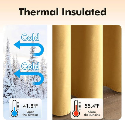 MIULEE Velvet Curtains Golden Elegant Grommet Thermal Insulated Soundproof Room Darkening Curtains/Drapes for Classical Living Room Bedroom Decor 52 x 84 Inch Set of 2