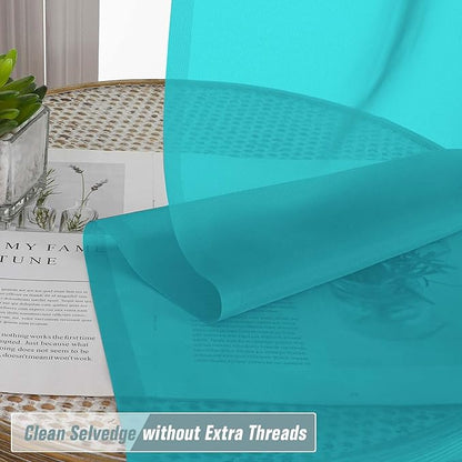 Turquoise Window Sheer Curtains 45 Inches Length, Voile Short Curtains for Living Room Bedroom, Modern Soft Window Drapes 2 Panels Set, Top Dual Rod Pocket Design, 2x42Wx45L Inches