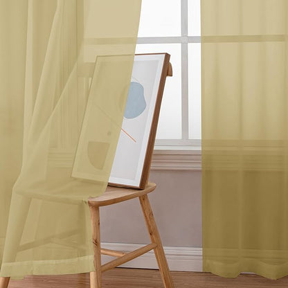 Simplebrand Gold Sheer Curtains 108 Inches Long, Extra Long Rod Pocket Solid Color Window Sheer Curtain Panels, Elegant Curtains & Drapes for Living Room, Bedroom 2 Panels (Gold, 59" W x 108" L)