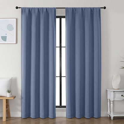 Simplebrand Ava Denim Blackout Curtains for Bedroom, 78 Inch Length, 2 Panels Set, Privacy Thermal Insulated Rod Pocket Window Curtains for Patio, French Door, W40 x L78 Inch