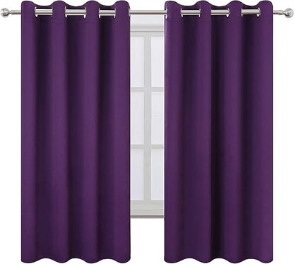 LEMOMO Blackout Curtains 52 x 63 inch/Purple Curtains Set of 2 Panels/Thermal Insulated Room Darkening Bedroom Curtains