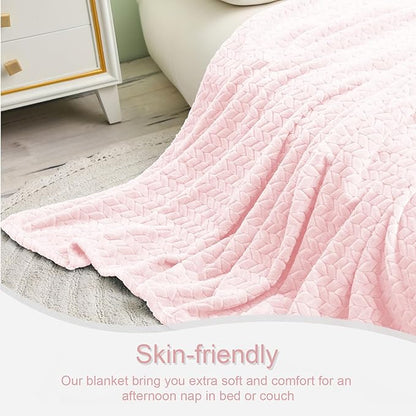 Exclusivo Mezcla Fleece King Size Blanket for Bed, 90x104 Inches Soft Cozy Jacquard Flannel Blankets, Lightweight Fuzzy Plush Warm for Women, Light Pink