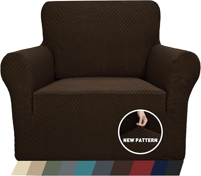 ZNSAYOTX 1 Piece Jacquard Chair Slipcovers for Living Room High Stretch Chair Covers with Arms Anti Slip Pets Friendly Couch Sofa Armchair Cover Furniture Protector (Chair, Dark Coffee)