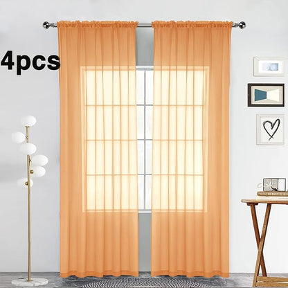 SpaceDresser Beige Sheer Curtains 4 Panels Rod Pocket Semi-Sheer Curtain 63 Inches Long Light Filtering Voile Window Drapes for Bedroom Living Room Kitchen, Each 52W x 63L