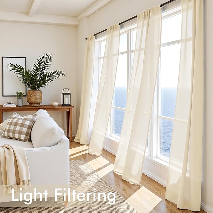 MIULEE Butter Cream Sheer Curtains 72 Inches Long, 4 Panels Set, Rod Pocket Voile Drapes Light Filtering and Semi Transparent, Elegant Window Treatments for Bedroom Living Room,54 x 72 Inches