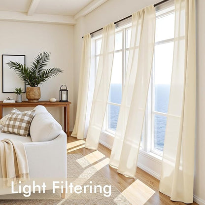 MIULEE Butter Cream Sheer Curtains 108 Inches Long, 4 Panels Set, Rod Pocket Voile Drapes Light Filtering and Semi Transparent, Elegant Window Treatments for Bedroom Living Room,54 x 108 Inches