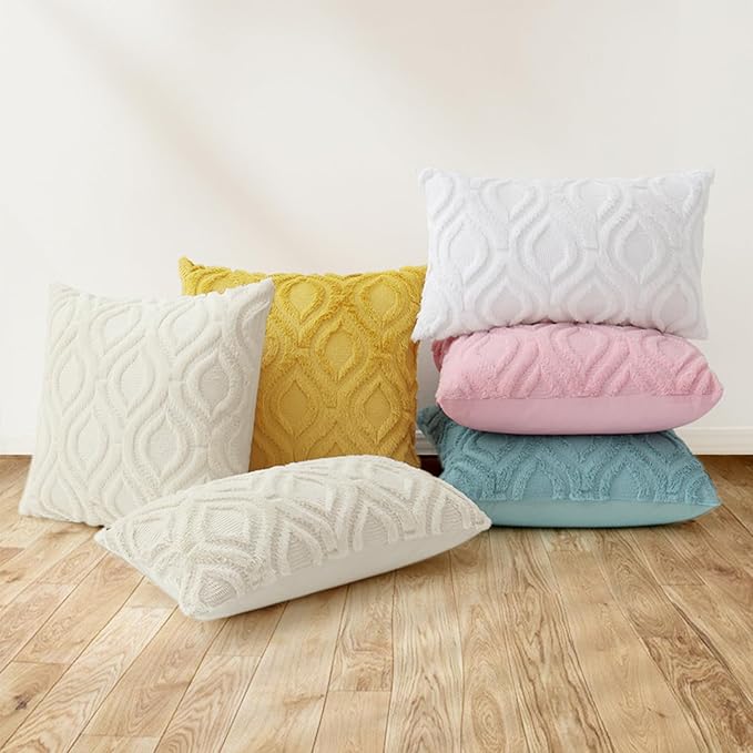 decorUhome Summer Throw Pillow Covers 24x24 Inch Set of 2, Soft Plush Faux Wool Light Pink Solid Couch Pillow Covers, Accent Euro Sham Farmhouse Neutral Square Pillow Cases for Sofa Bed Living Room