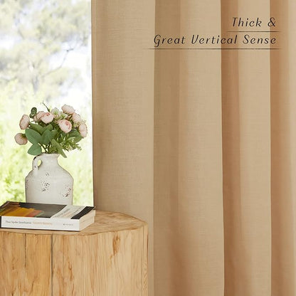 NICETOWN Flax Burlap Linen Curtains for Room Divider, Grommet Top Thick Flax Semi Sheer Vertical Drapes Privacy Assured with Light Filtering for Sliding Glass Door, W68 x L96, 2 Pieces