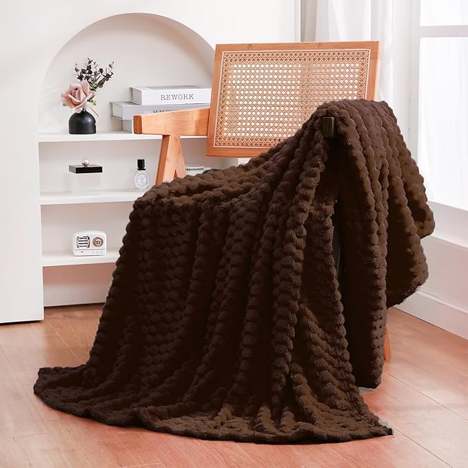 Puncuntex Brown Throw Blanket 60"×80" inches Fuzzy 3D Jacquard Decorative Flannel Fleece Super Soft Plush Cozy Blanket for Couch Sofa Chair Lightweight