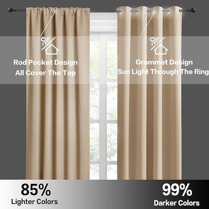 RYB HOME Cafe Curtains 30 inch Length, Short Light UV Heat Blocking Energy Saving Privacy Curtain Tiers for Basement Bathroom Kitchen Window, Width 29 by Length 30, Biscotti Beige, 2 Panels