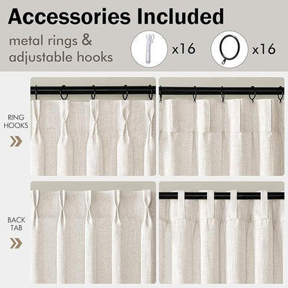 MIULEE Pinch Pleated Thick Linen Curtains 105 Inches Long 2 Panels for Living Room Bedroom, Pinch Pleat Drapes Back Tab Light Filtering Floor to Ceiling Semi Sheer Natural Farmhouse Window Curtains
