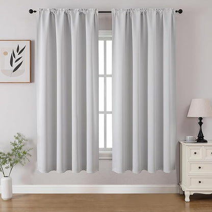 CUCRAF Grayish White Blackout Curtains 54 inch Length 2 Panels Set, Rod Pocket Room Darkening Drapes for Bedroom Living Room, Insulated Thermal Light Blocking Window Curtain (W52 x L54 Inch)