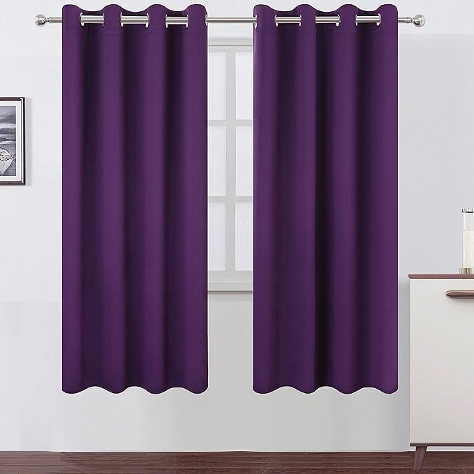LEMOMO Purple Thermal Blackout Curtains/52 x 72 Inch/Set of 2 Panels Room Darkening Curtains for Bedroom