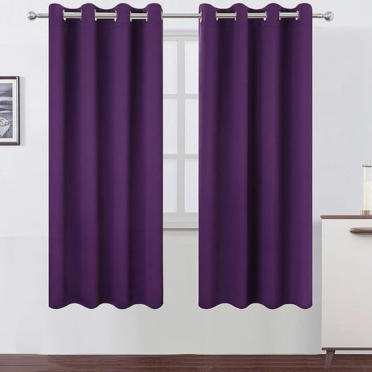 LEMOMO Purple Thermal Blackout Curtains/52 x 72 Inch/Set of 2 Panels Room Darkening Curtains for Bedroom