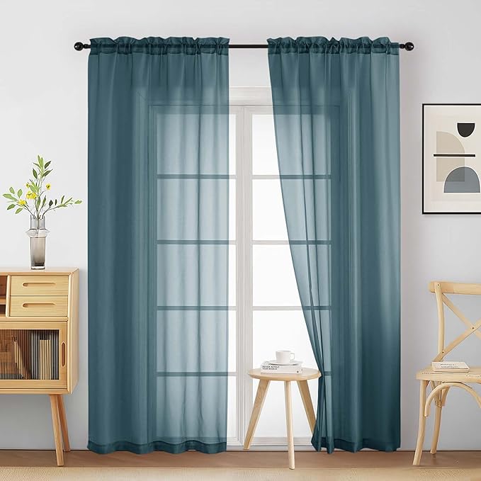 Dusty Blue Sheer Curtains 90 Inches Long 2 Panels, Light Filtering Solid Sheer Curtains for Bedroom Living Room, Lightweight Soft Airy Voile Sheer Drapes, Dual Rod Pocket, 2x42Wx90L Inches