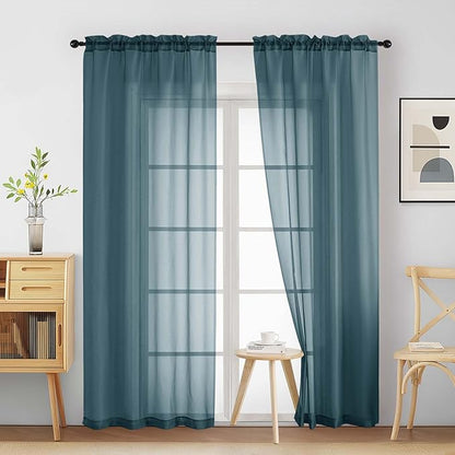 Dusty Blue Sheer Curtains 90 Inches Long 2 Panels, Light Filtering Solid Sheer Curtains for Bedroom Living Room, Lightweight Soft Airy Voile Sheer Drapes, Dual Rod Pocket, 2x42Wx90L Inches