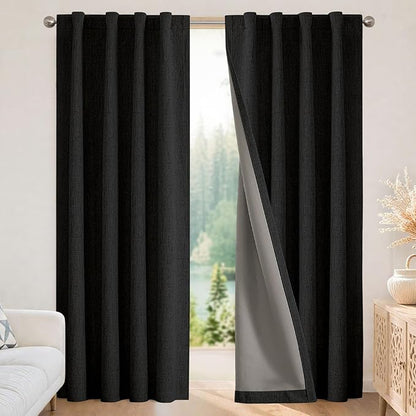 Joydeco Blackout Curtains for Bedroom - 100% Light Blocking 2 Panels Set Black Drapes 42" W x 84" L, Thermal Insulated Room Darkening Curtains, Linen Textured for Living Room, Rod Pocket & Back Tabs