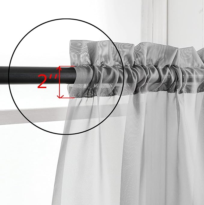 Aiyufeng Charcoal Grey Sheer Curtains 36 inches Long 2 Panels Set, Short Sheer Grey Kitchen Tier Solid Sheers Cafe Curtains Bathroom Grey Window Panels, Rod Pocket, 40" Wx36 L