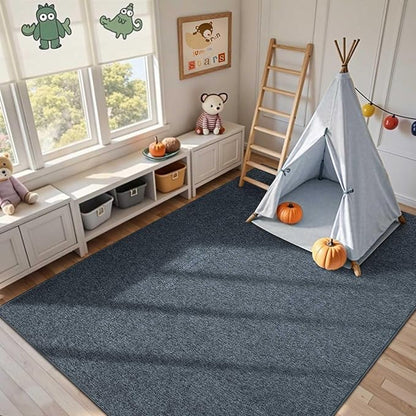 FinRèc 4x6 Washable Area Rugs for Bedroom Living Room, Low Pile Thin Rug Solid Color, Non-Slip Carpet Indoor for Home Decor (Navy Blue)