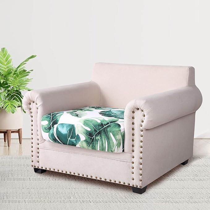 hyha Printed Couch Cushion Covers, Floral Sofa Covers Washable for Cushion Couch, Stretch Pattern Outdoor Cushion Covers for Patio Furniture with Elastic Bottom(Small, Monstera Deliciosa)
