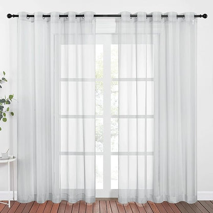 NICETOWN Bedroom Sheer Curtains Light Gray with Casual Style, Grommet Top Lightweight Voile Textured Window Curtains Light and Airy Drapes for Porch/Living Room, 70" W x 84" L, Set of 2