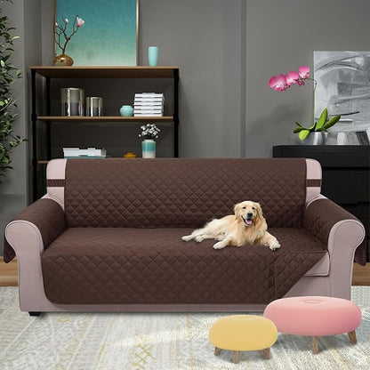 U-NICE HOME 4 Seater Sofa Cover 91 Inch Large Couch Covers for 4 Cushion Couch with Elastic Straps Water Resistant Furniture Protector Cover for Pets Cat (Sofa XX-Large, Chocolate/Chocolate)
