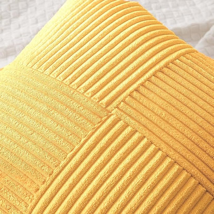 MIULEE Yellow Decorative Throw Pillow Covers 18x18 Inch for Couch Bed Sofa Pack of 2 Boho Farmhouse Throw Pillows Soft Cross Corduroy Patchwork Textured Cushion Cases
