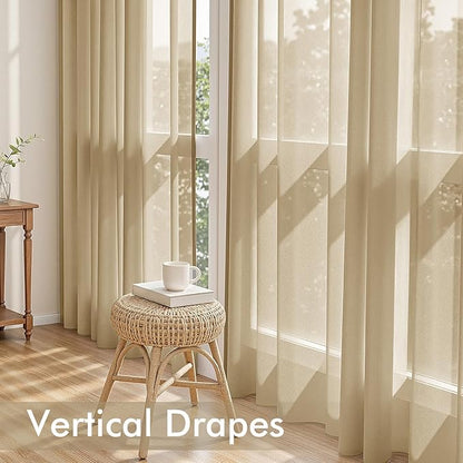 MIULEE Beige Sheer Curtains 72 Inches Long, 4 Panels Set, Rod Pocket Voile Drapes Light Filtering and Semi Transparent, Elegant Window Treatments for Bedroom Living Room,42 x 72 Inches