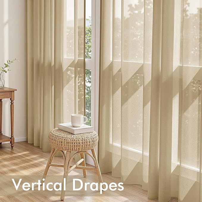 MIULEE Beige Sheer Curtains 90 Inches Long, 4 Panels Set, Rod Pocket Voile Drapes Light Filtering and Semi Transparent, Elegant Window Treatments for Bedroom Living Room,54 x 90 Inches