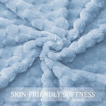 Exclusivo Mezcla Fleece Queen Blanket for Bed, Extra Large Fuzzy Stone Blue Bed Blankets, Soft Cozy Plush Sofa Throws for All Seasons, 90x90 Inches