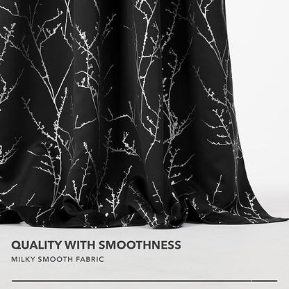 Deconovo Black Blackout Curtains, Thermal Insulated Soundproof Privacy Curtain Drapes, Branch Foil Print, 52 x 95 Inch Long, 2 Panels, Machine‑Washable Window Panel for Bedroom Living Room Office Home