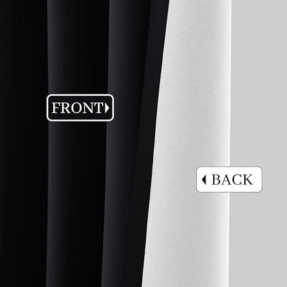 Yakamok 100% Blackout Curtains Black Room Darkening Thermal Insulated Window Curtain with 2 Thick Layers-Set of 2 Panels Grommet Top Drapes for Bedroom Living Room 52 Inches by 63 Inches Length
